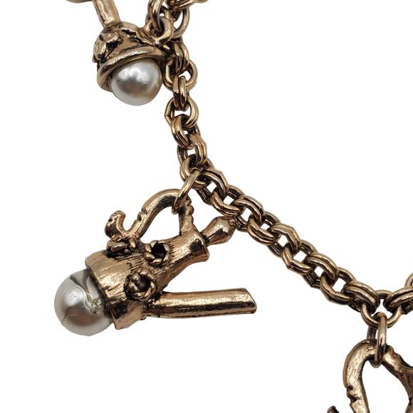 Faux Pearl Drinkware Fun Charm Bracelet Coffee Tea Pot Wine Silver Tone Link - Picture 5 of 8